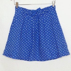 J. Crew Blue and White Polka Dot Linen Skirt